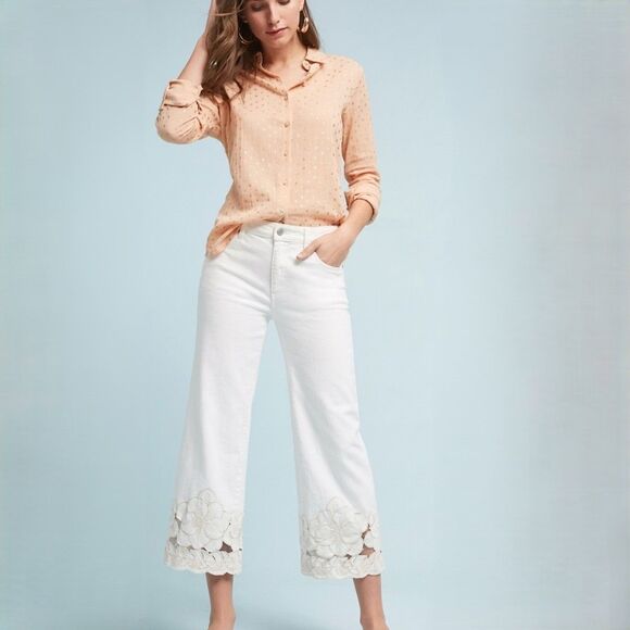 Anthropologie Denim - Anthropologie Pilcro Stet Floral Cutout Cropped Jeans Womens 32 White